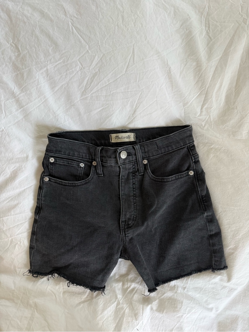 Madewell Black Raw Hem High-Rise Denim Shorts